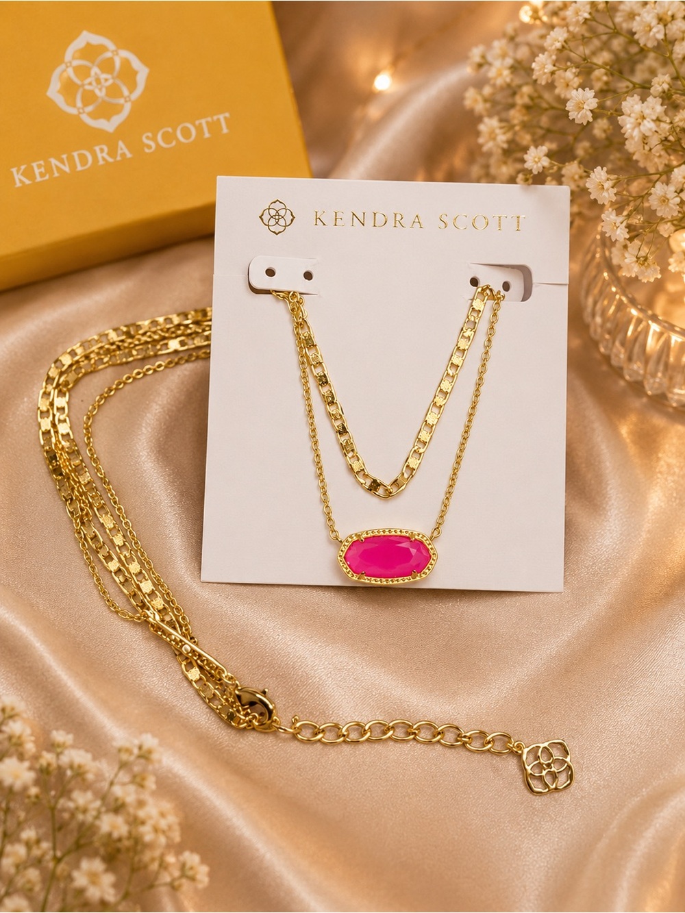 Kendra Scott Gold-Tone Layered Necklace | Hot Pink Stone